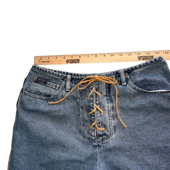 Vintage Revolt Jean Shorts Lace Up Front Size 16 Raw Hem High Waist Rigid Cotton - Picture 10 of 11